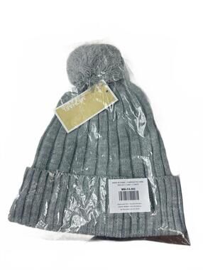 New Michael Kors Gray Knit Pom Pom Beanie Hat